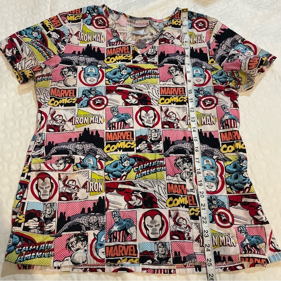 Marvel Comic Scrub Top Women’s Small Colorful Iron Man Captain America Medical - Picture 6 of 7